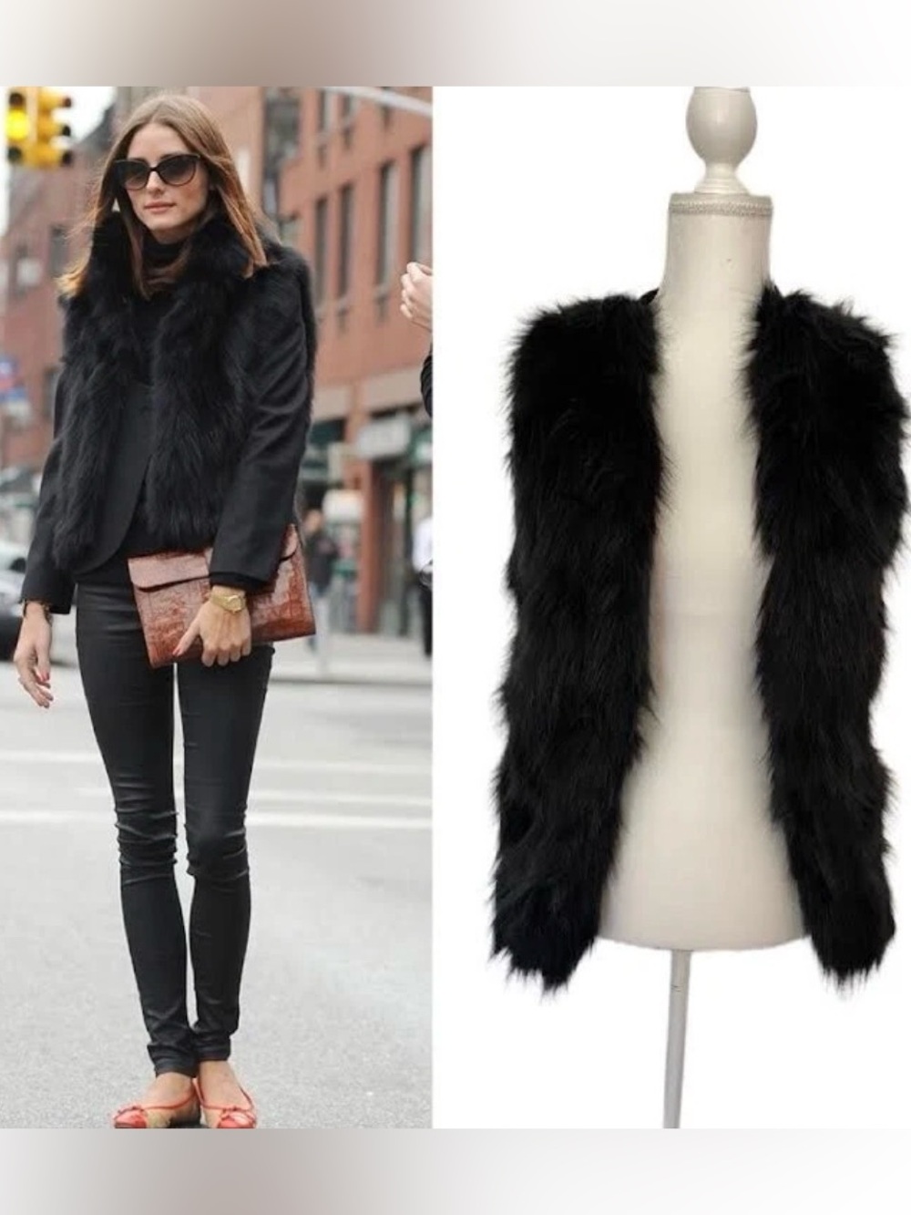 Layer Me! Luxe Sebby Collect Black Faux Fur Vest Knit Sweater Back Sz XL Pockets